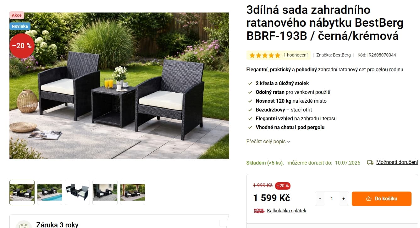 3 dílná sada zahradního ratanového nábytku BestBerg