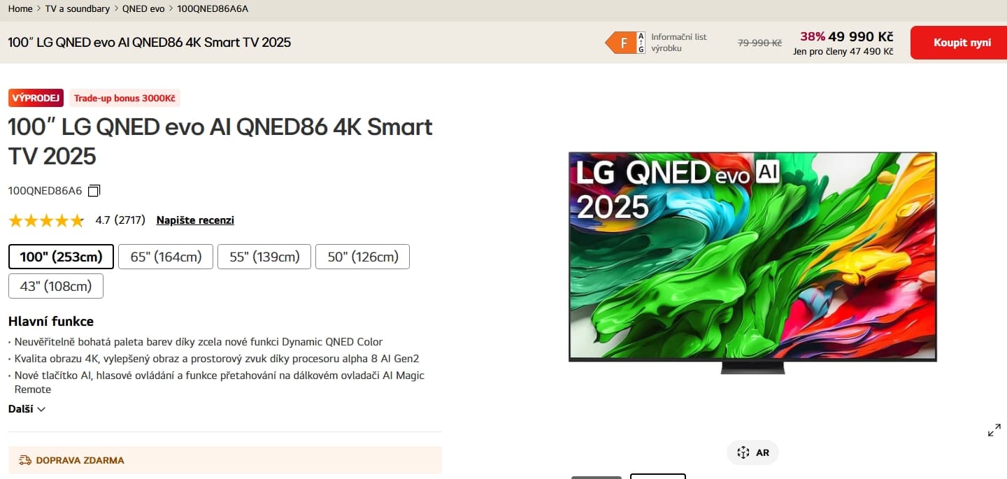 QNED 4K Smart TV, 100 Hz, 253 cm, LG