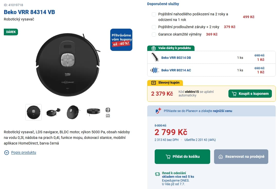Robot s mopem Beko, laser