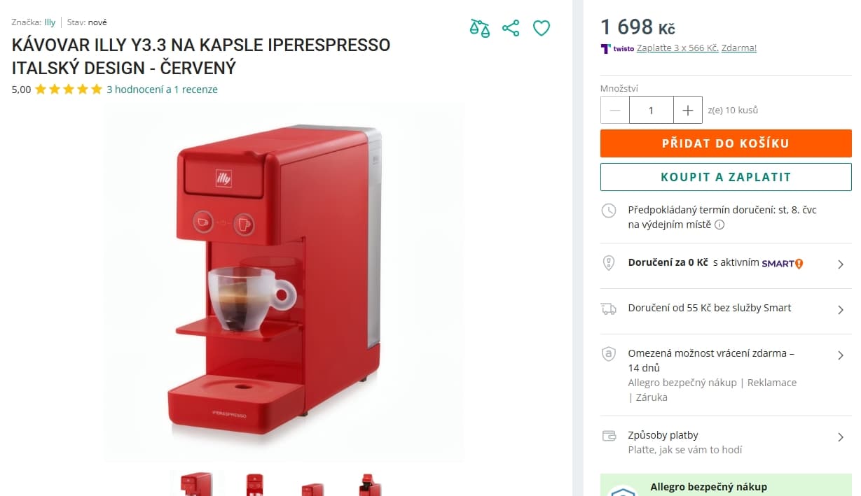 Kávovar na kapsle Illy Easy, 19 bar