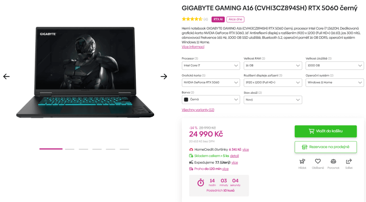Gigabyte i7 4,9 GHz, 16/1000 GB, 8 GB Nvidia