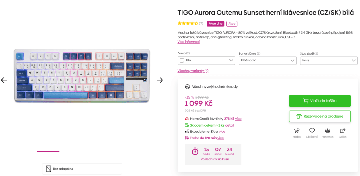 Bezdrátová herní klávesnice TIGO Aurora Outemu Sunset