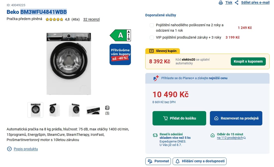 Pračka  Beko, 8 kg, 1400 ot/min, 15 prog.