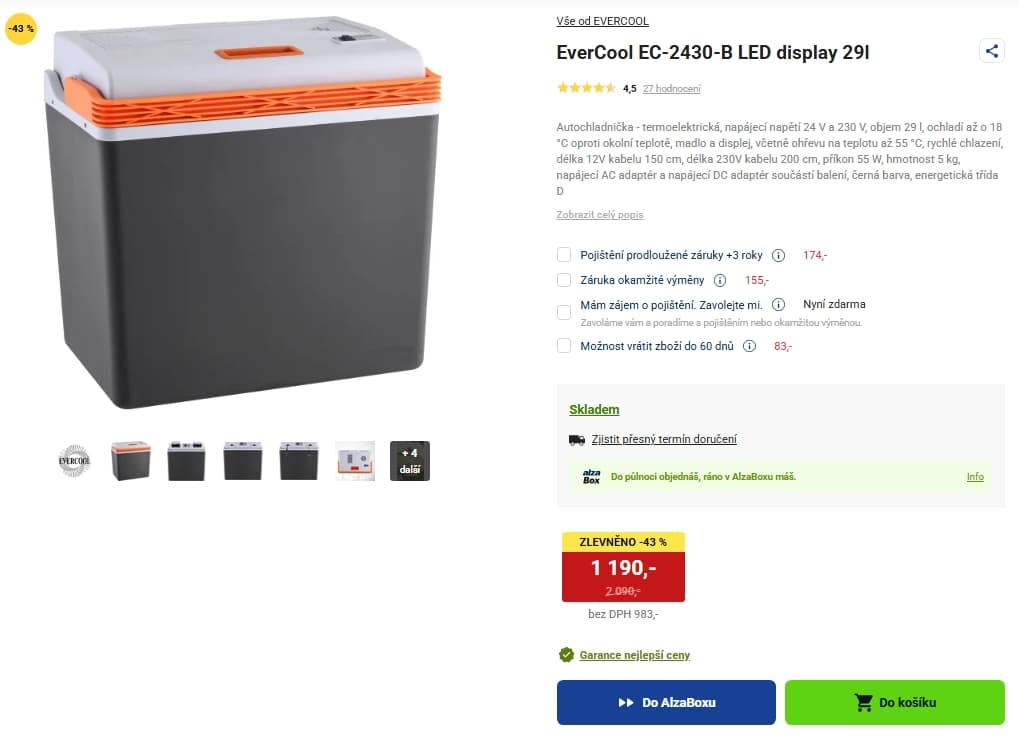 Termoelektrická autochladnička Evercool, 29 l