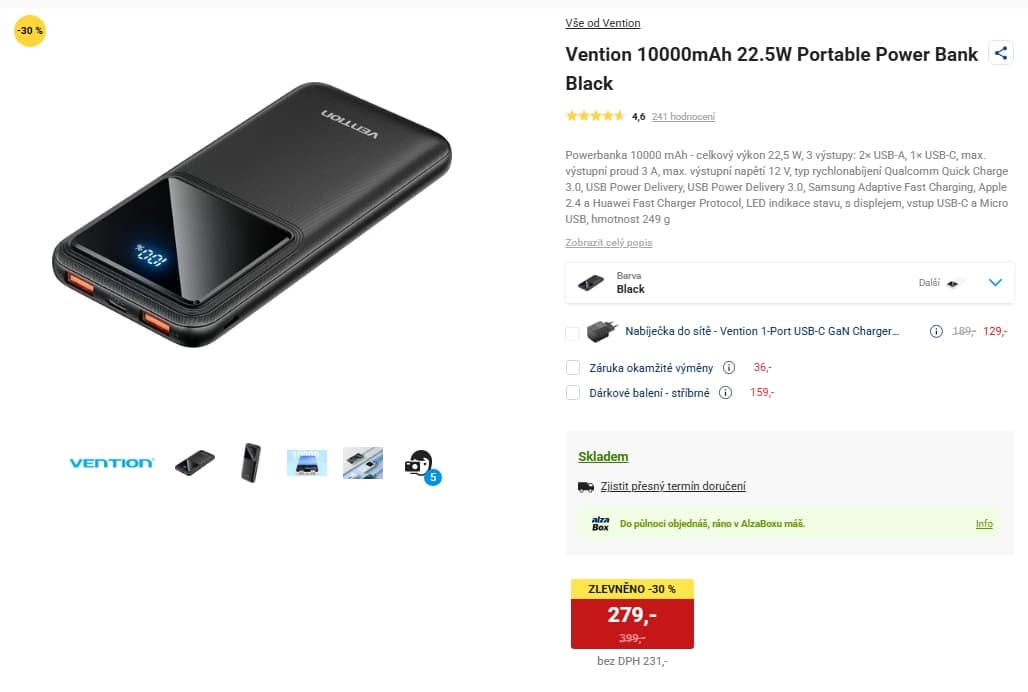 Powerbanka 10000 mAh Vention 22.5 W