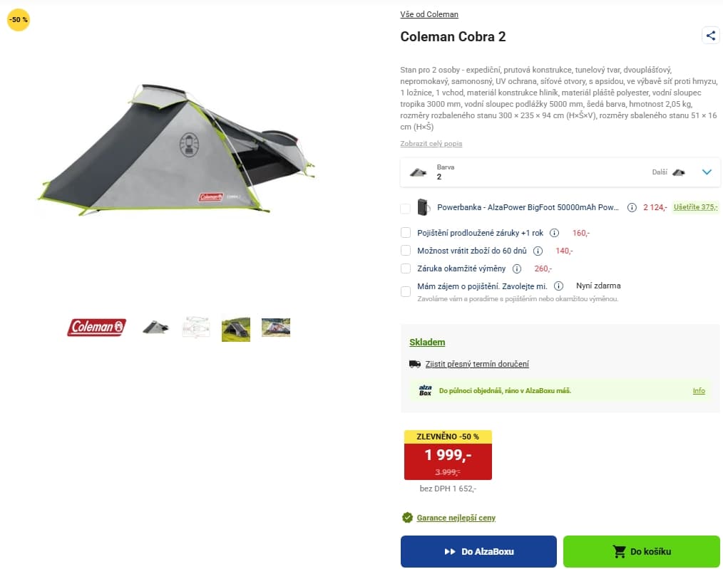 Expediční stan pro 2 Coleman Cobra