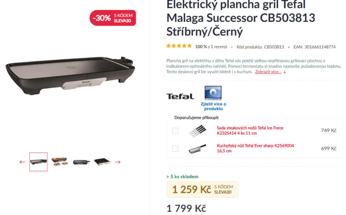 El. plancha gril Tefal Malaga Successor 50x26 cm