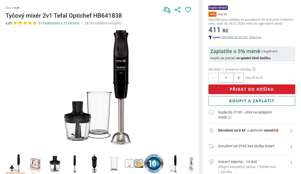 Tyčový / ponorný mixér Tefal OptiChef 