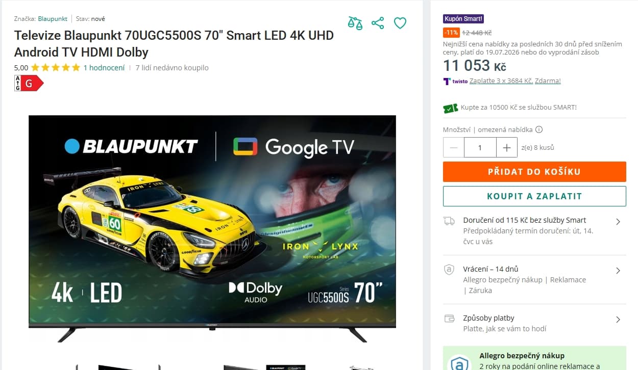 4K Google TV, 178 cm, Blaupunkt