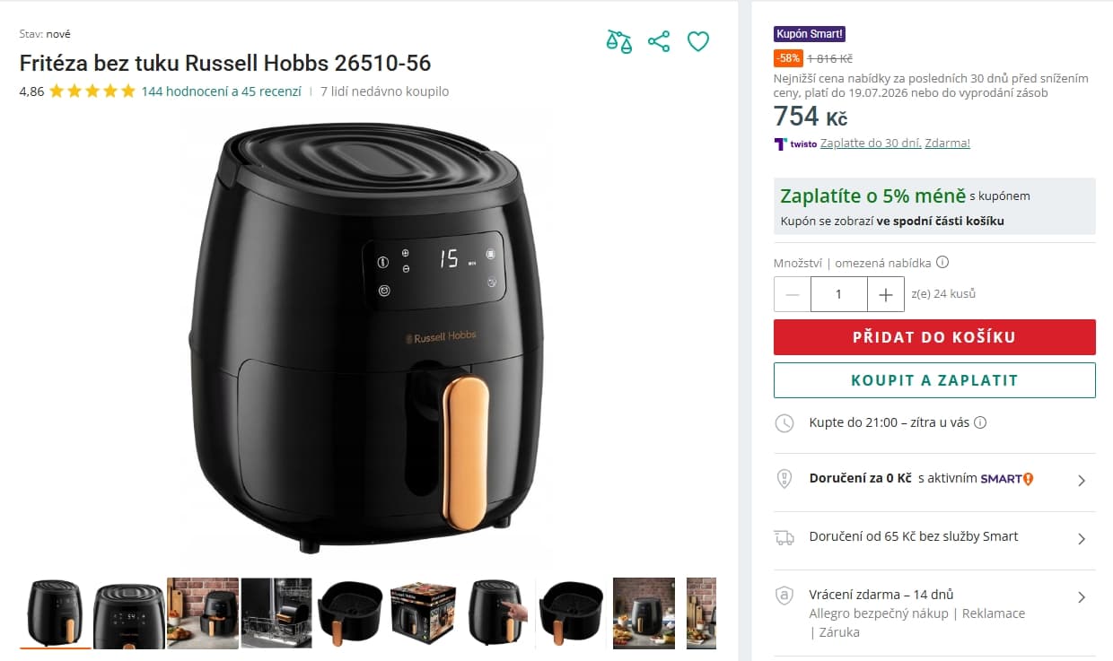 Horkovzdušná fritéza Russell Hobbs, 5 l.