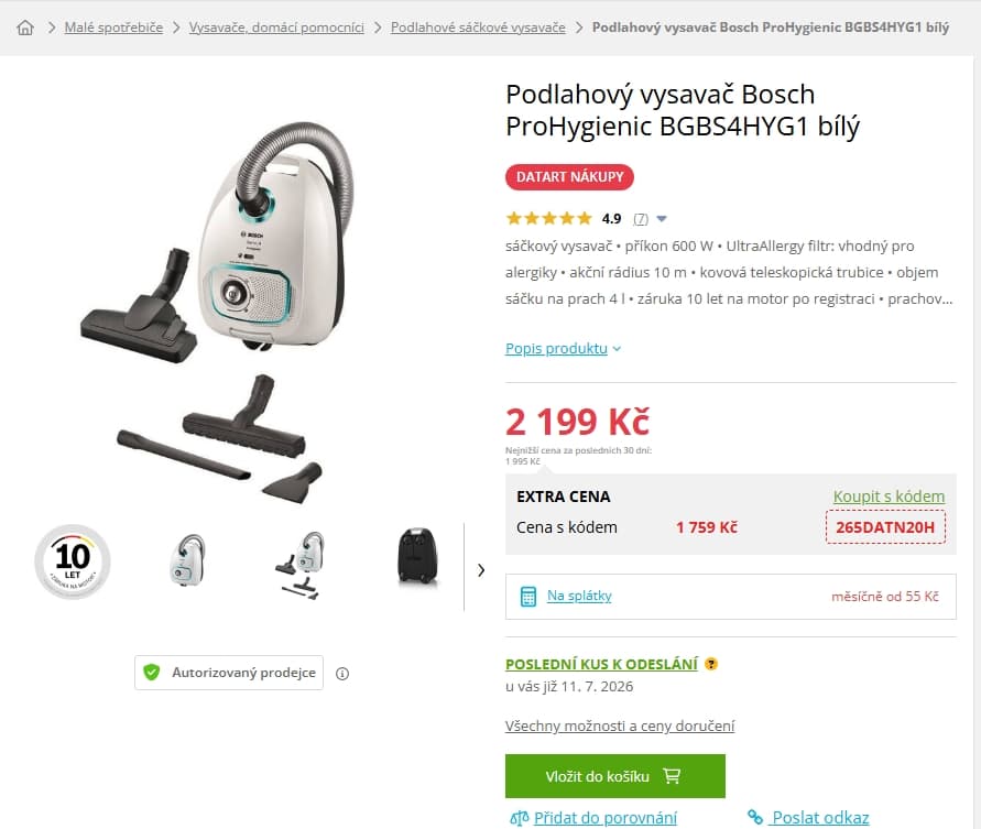 Sáčkový vysavač Bosch, UltraAllergy 