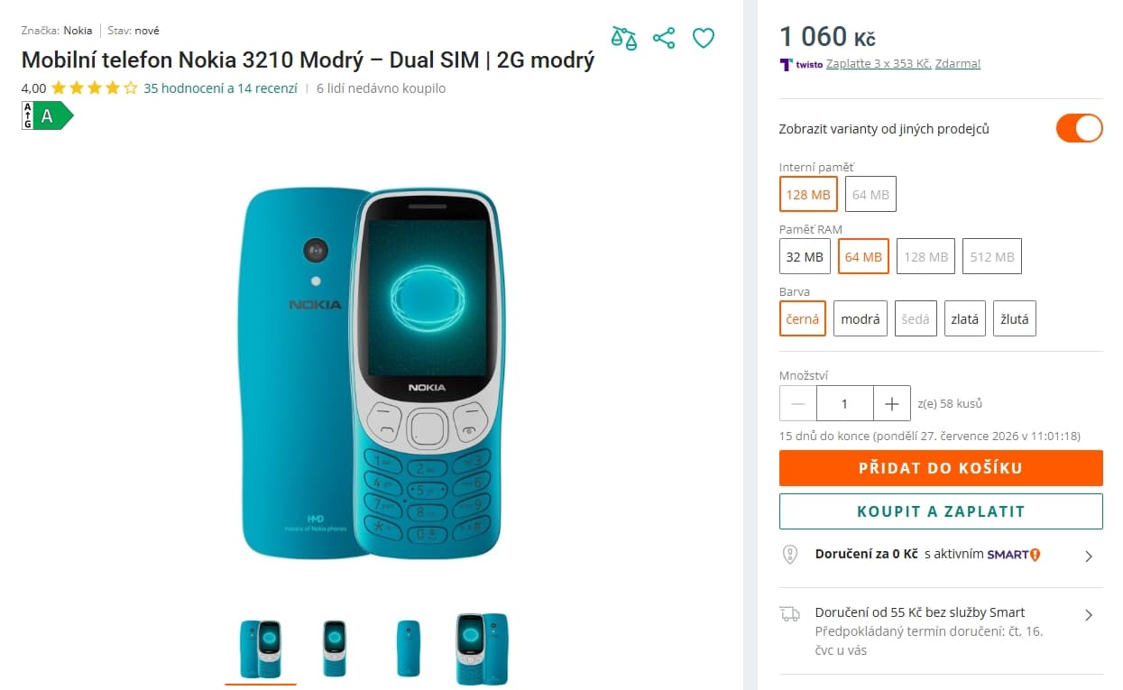 Klasický mobil Nokia 3210