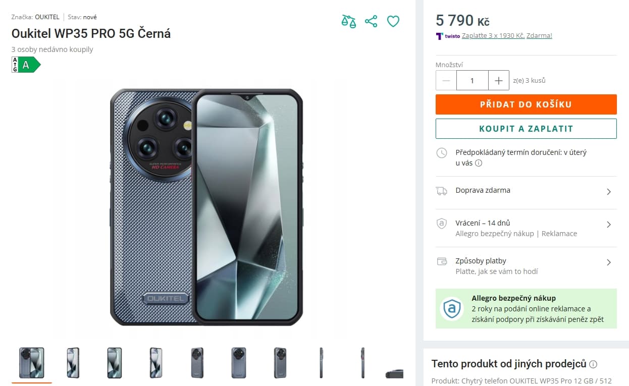 Oukitel 8x 2,4 GHz, 12/512GB, 6,6", odolný