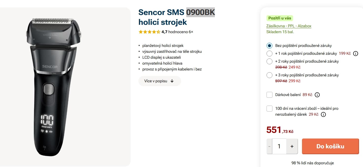 Pánský AKU holicí strojek Sencor SMS 0900BK