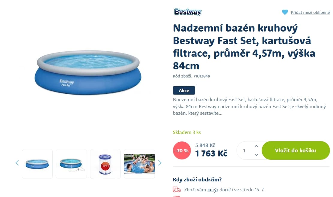 Bazén Bestway Fast Set 4,57 x 0,84 m + filtrace