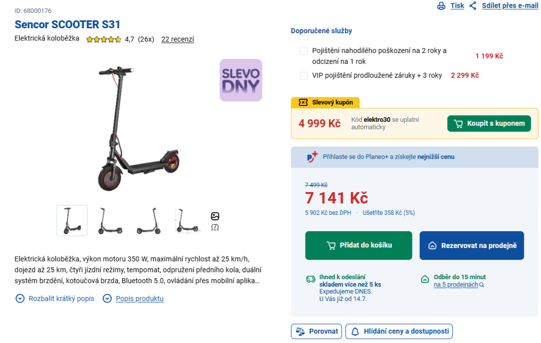 El. koloběžka Sencor, 25km/h, 25 km
