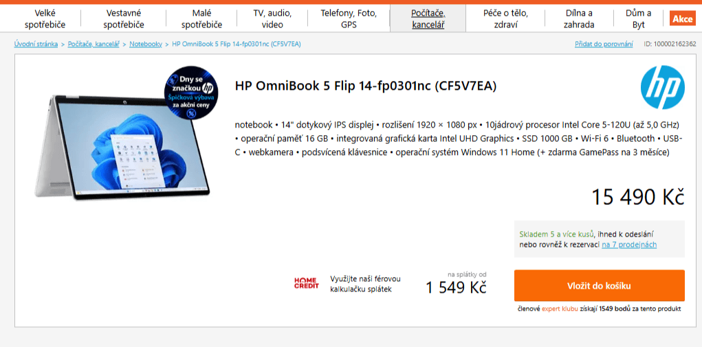 Ntb 2v1 HP 5 GHz, 16/1000 GB, 1,62 kg, 14"