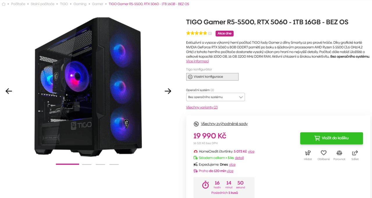 Herní PC Tigo 4,2GHz, 16/1000GB, 8 GB Nvidia
