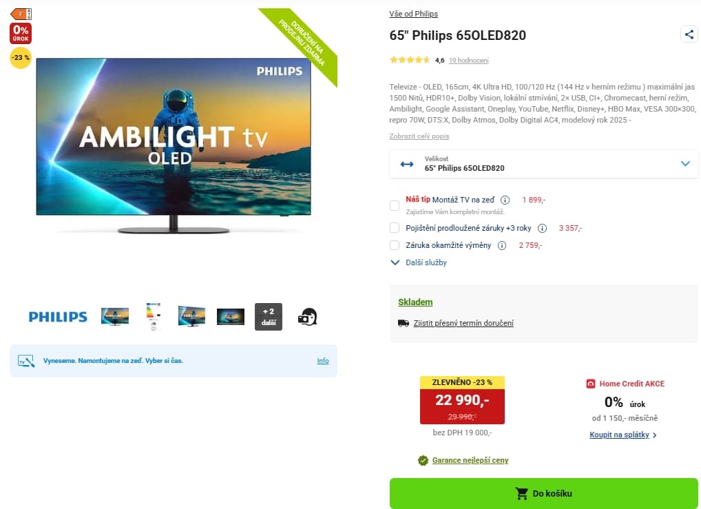 OLED 4K TV Ambilight, 70W, Atmos, 165cm, Philips