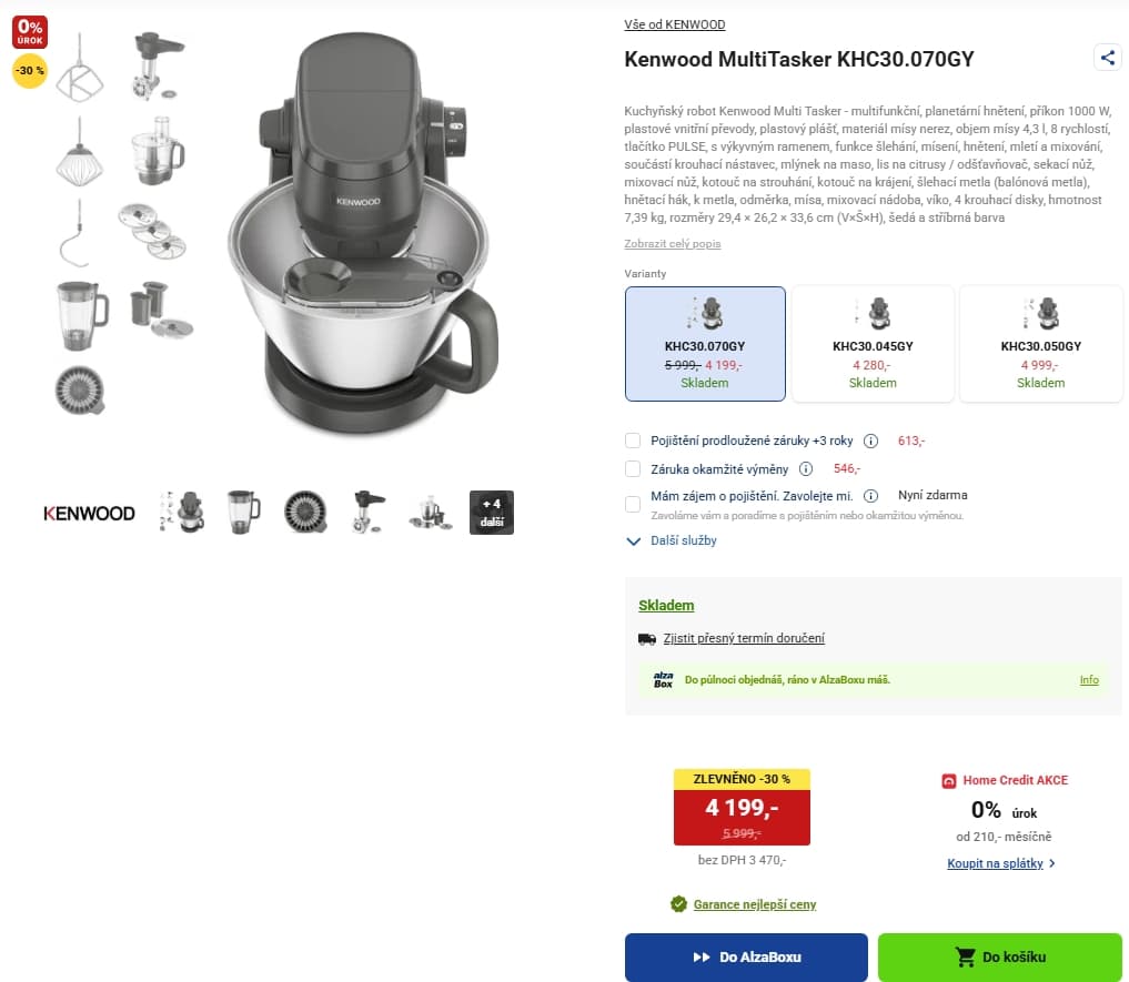 Kuchyňský robot Kenwood MultiTasker 4,3 l, planetární, vybavení