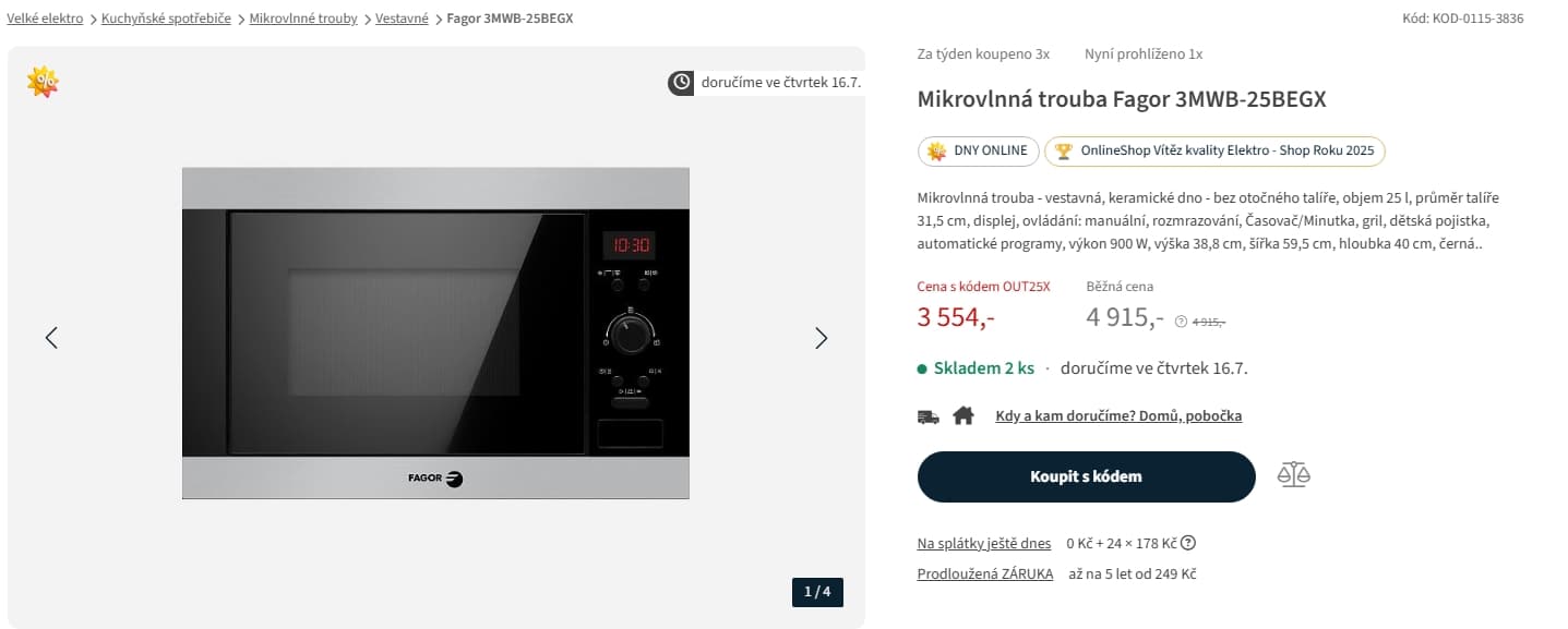 Vestavná trouba a mikrovlnka Fagor, 8 prg., gril