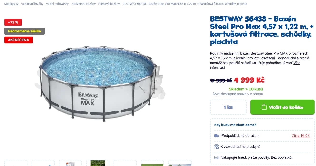 Bazén Bestway 4,57 x 1,2 m, filtrace, žebřík