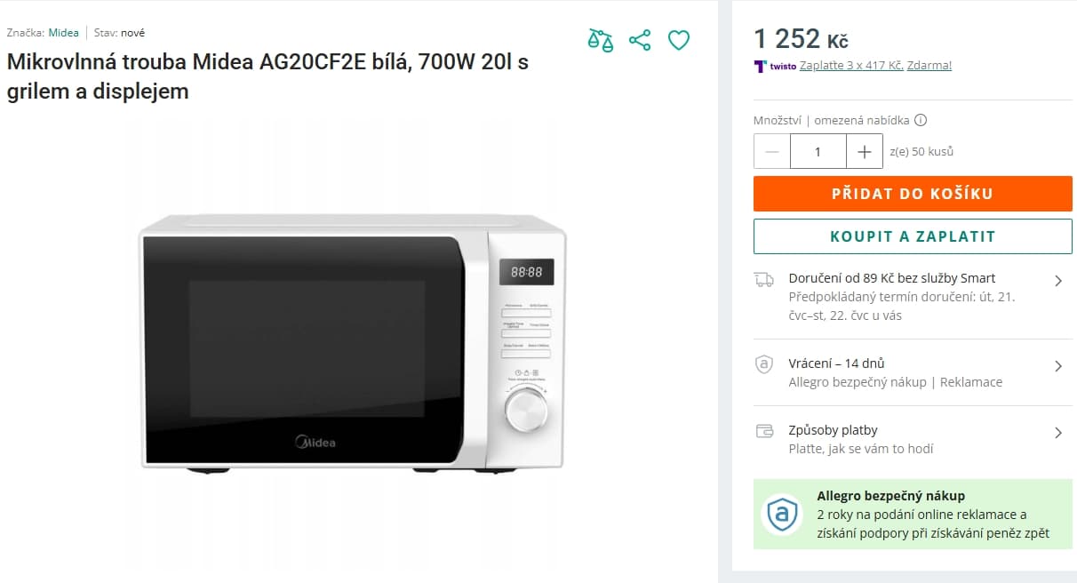 Mikrovlnka Midea, 5 prg., gril