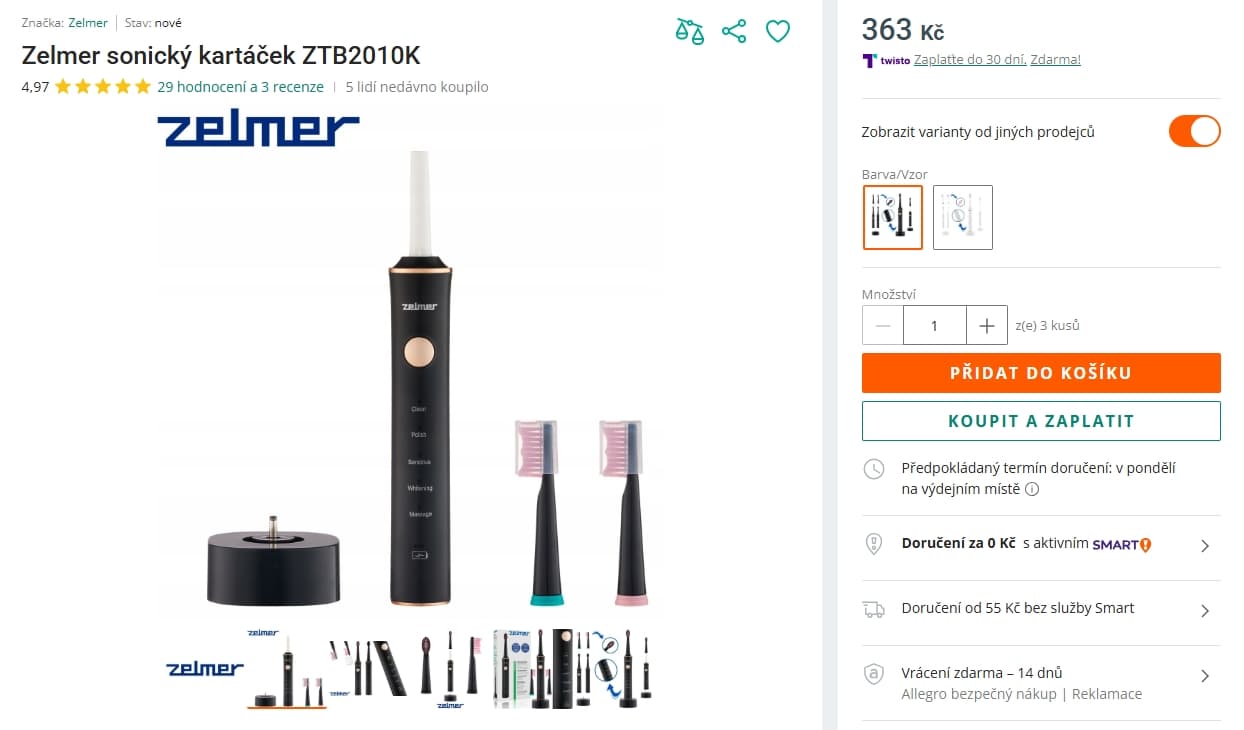 El. sonický kartáček Zelmer, 31000, 5 programů