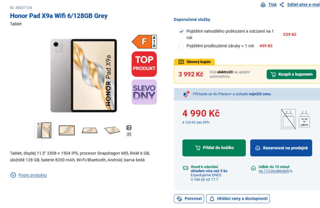 Tablet Honor 8x2,8 GHz, 6/128 GB, 11,5"
