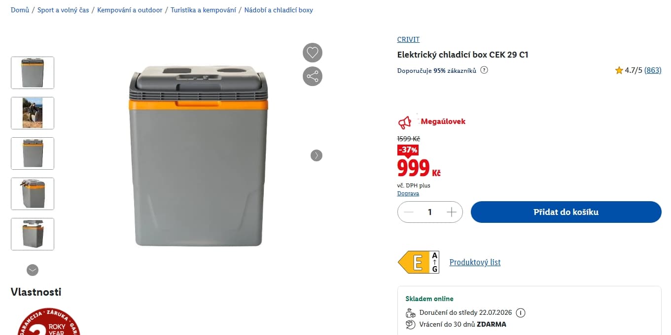 Autolednice Crivit, chlazení, ohřev, 29 l.
