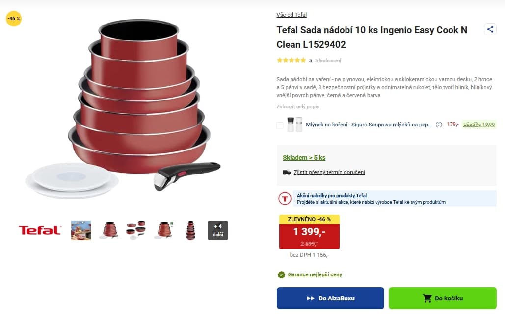 10 dílná sada Tefal Ingenio Easy Cook & Clean, ne indukce