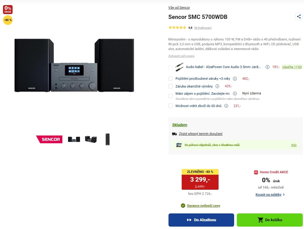 Mikrosystém Sencor, CD, MP3, BT, Wifi, 100W