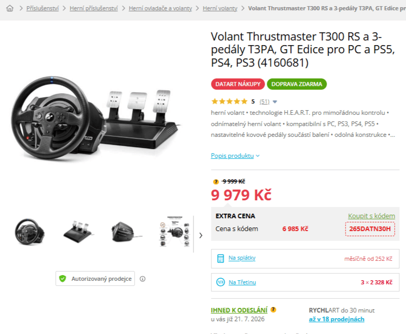 Volant a pedály Thrustmaster T300 RS+T3PA GT Edition