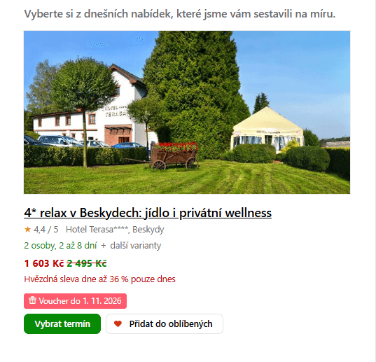 4* hotel Terasa Olešná, snídaně, pro 2