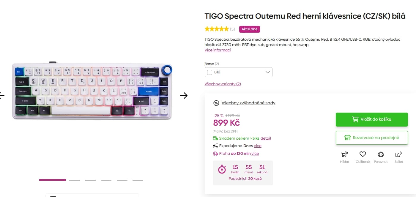Bezdrátová herní klávesnice TIGO Spectra Outemu Red