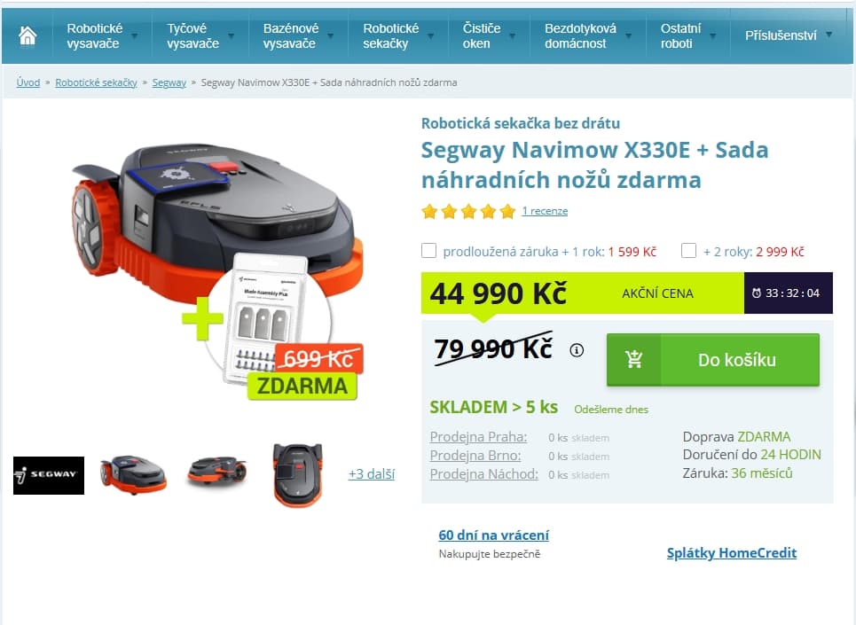 Robotická sekačka Segway Navimow, 3000 m