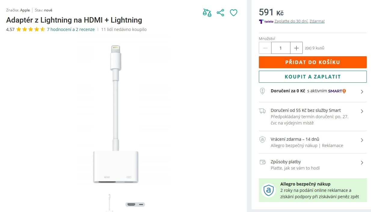 Adaptér z Lightning na HDMI Apple