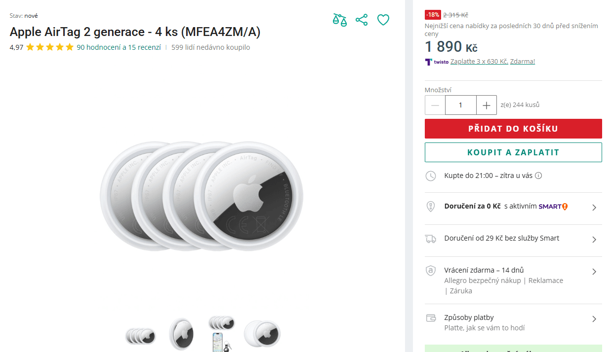 Apple AirTag (2. generace) 4 ks