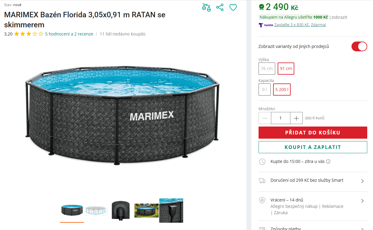 Bazén se skimmerem Marimex Florida Ratan 3,05x0,91 m