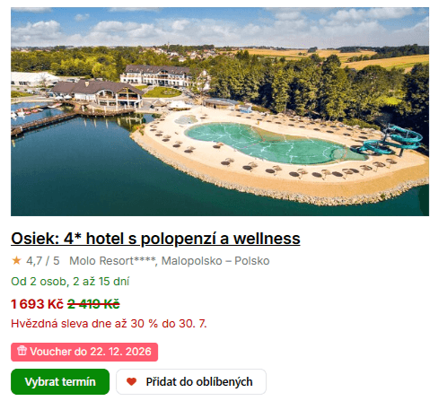 4* hotel Molo resort, polopenze, wellness, solná jeskyně, pro 2
