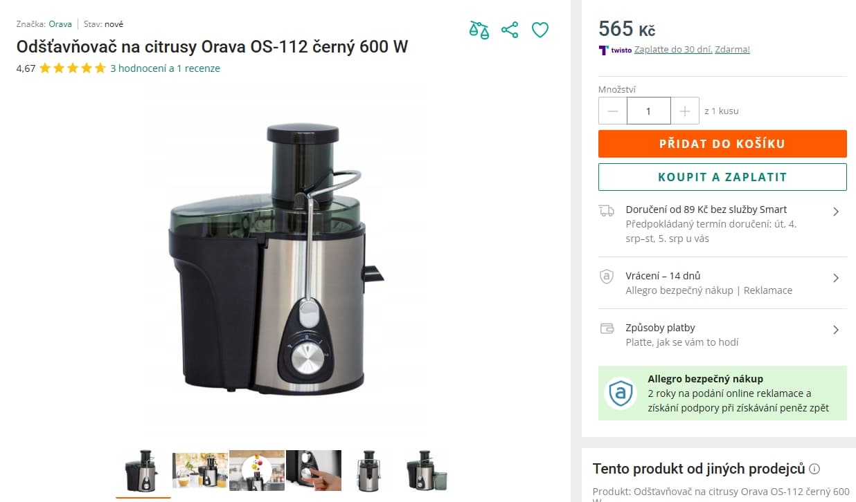 Odstředivý odšťavňovač Orava