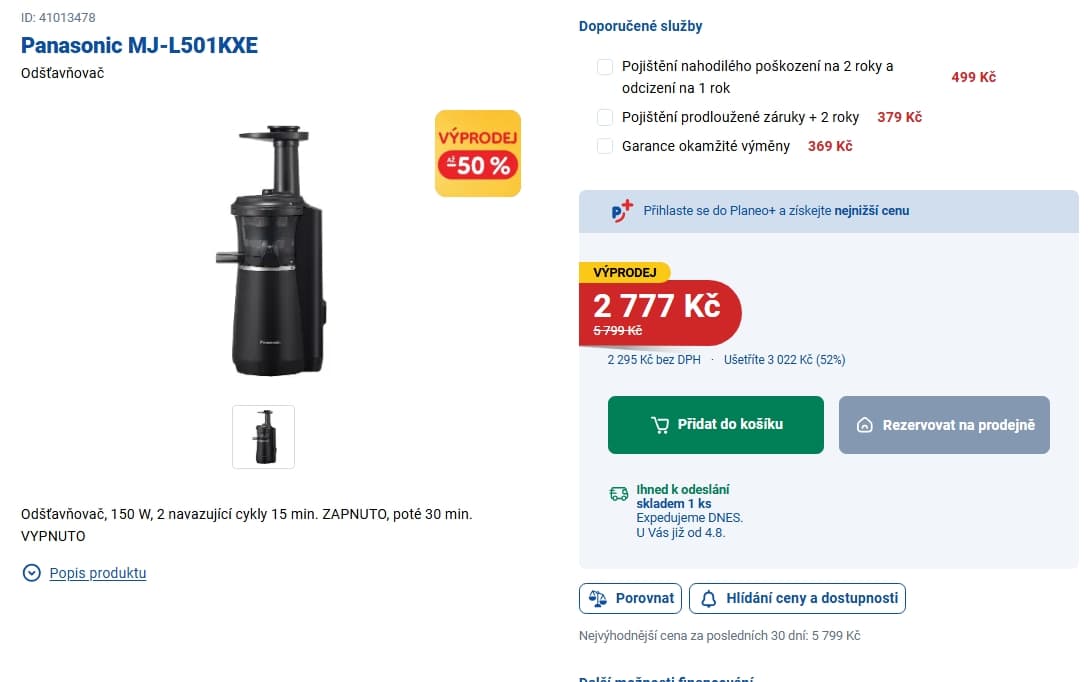 Nízkorychlostní odšťavňovač Panasonic