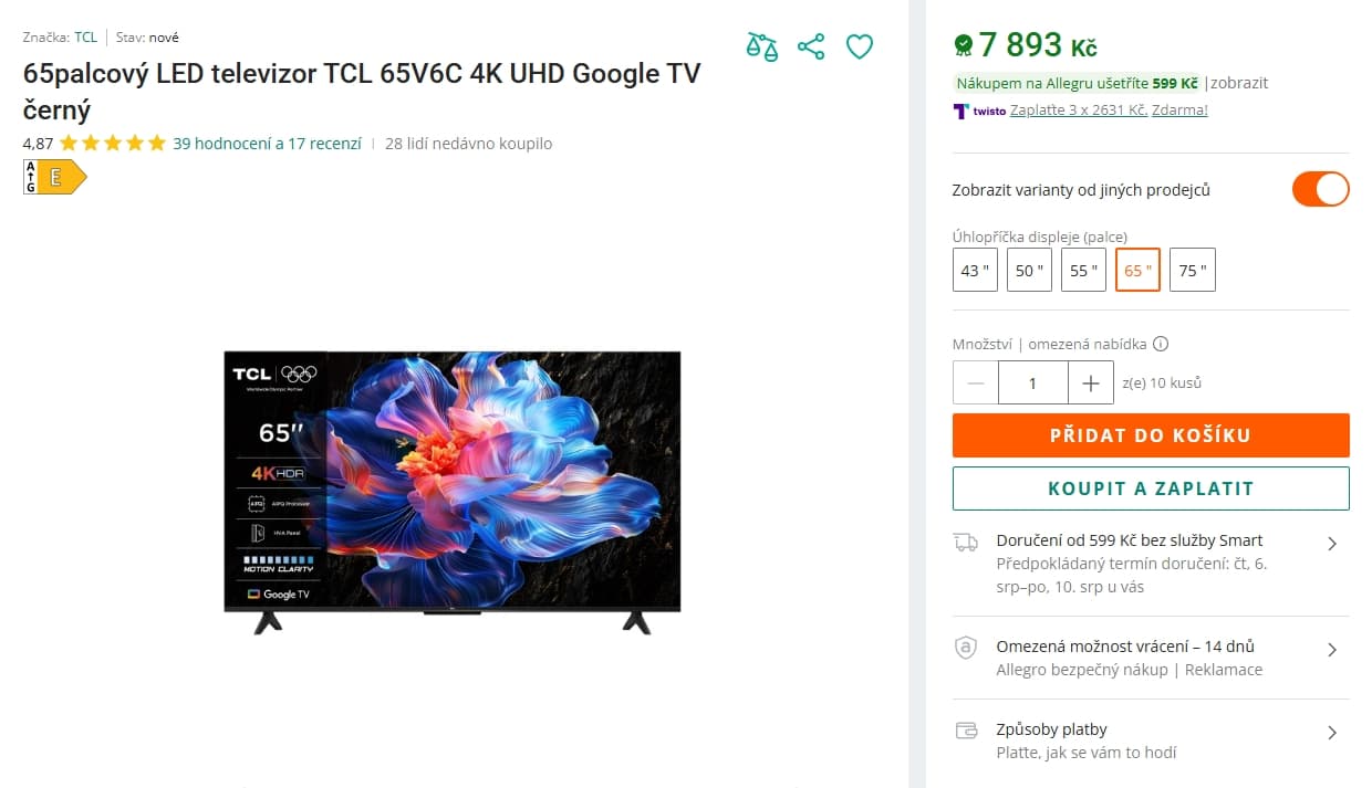 4K Google TV, 165 cm - TCL