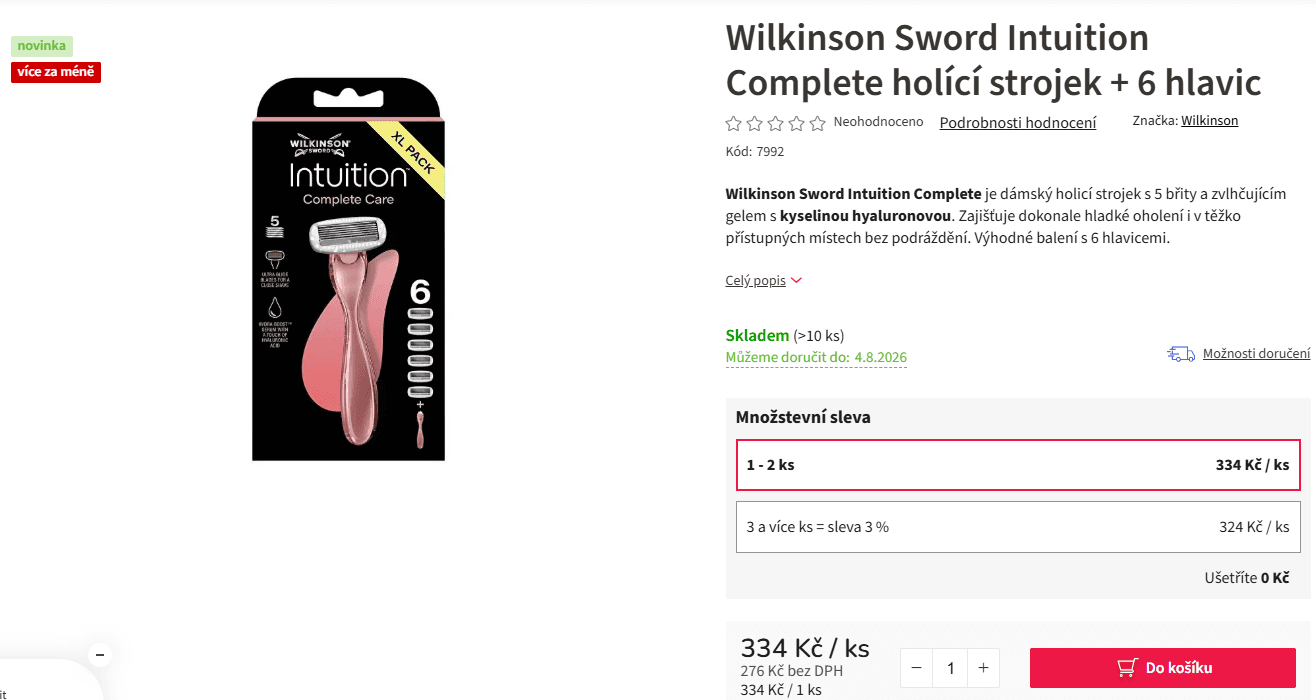 Dámský holicí strojek Wilkinson Intuition Complete + 6 ks hlavic 