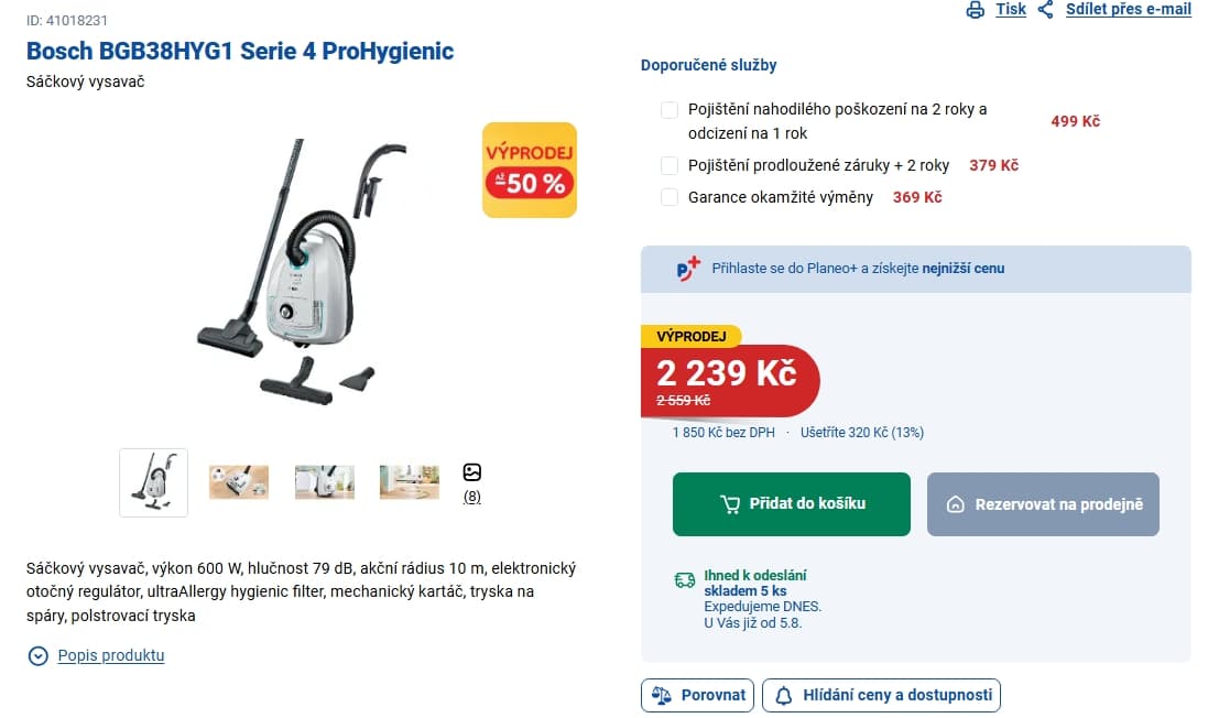 Sáčkový vysavač Bosch, 4 l.