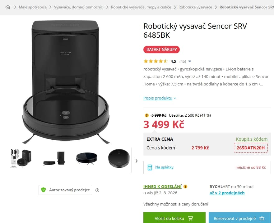 Robot vysavač / mop Sencor, stanice, Hepa