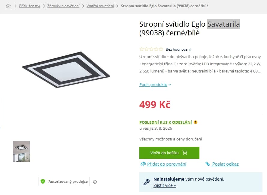 Stropní svítidlo Eglo Savatarila 45x45 cm, 2650 lm