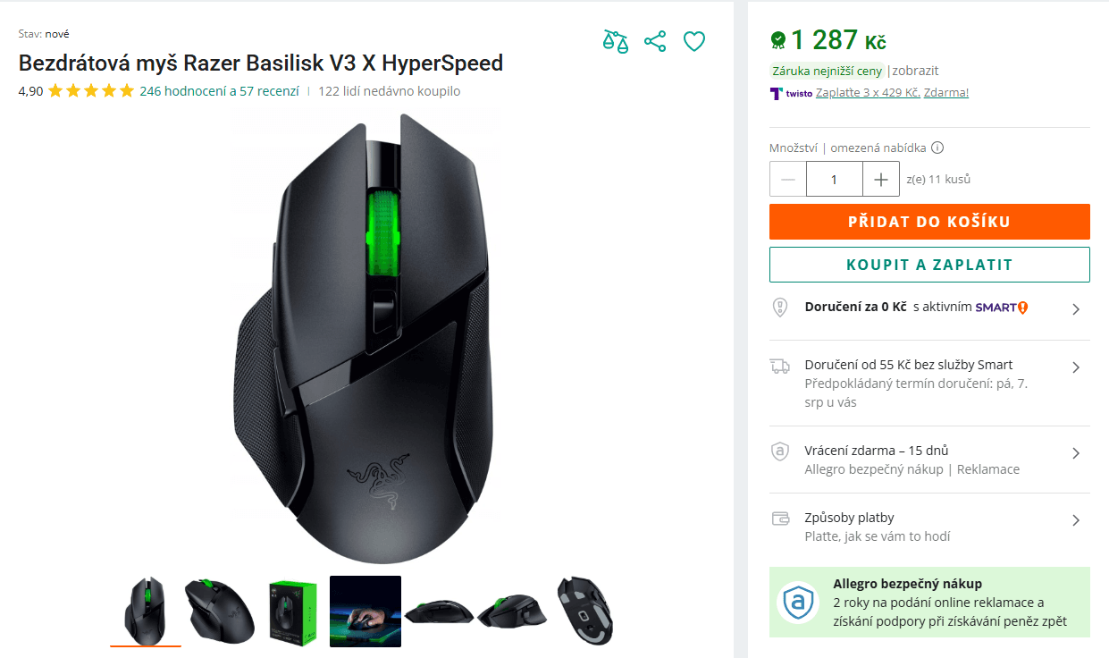 Herní BT myš Razer Basilisk V3 HyperSpeed