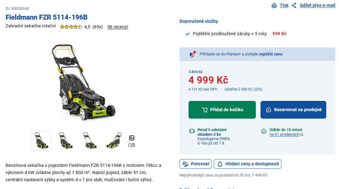 Benzínová sekačka s pojezdem Fieldmann 51 cm