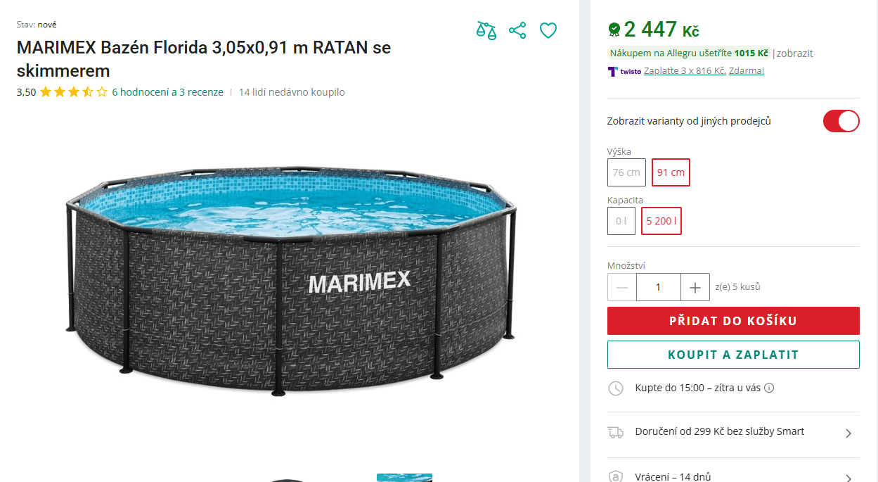 Bazén se skimmerem Marimex Florida Ratan 3,05x0,91 m